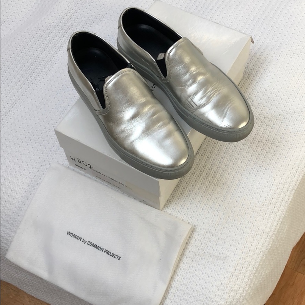 Common Projects women’s slip on foil silver
